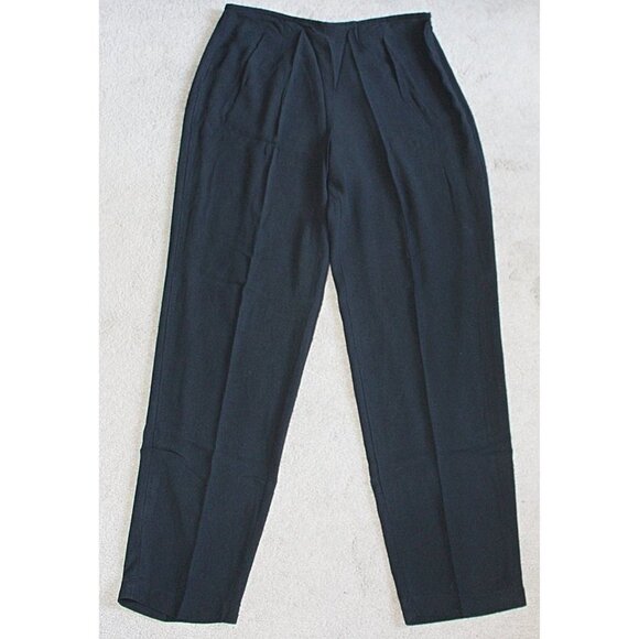 Eileen Fisher - Silk Georgette Crepe Side Zip Pants, Black, Medium - Picture 1 of 8